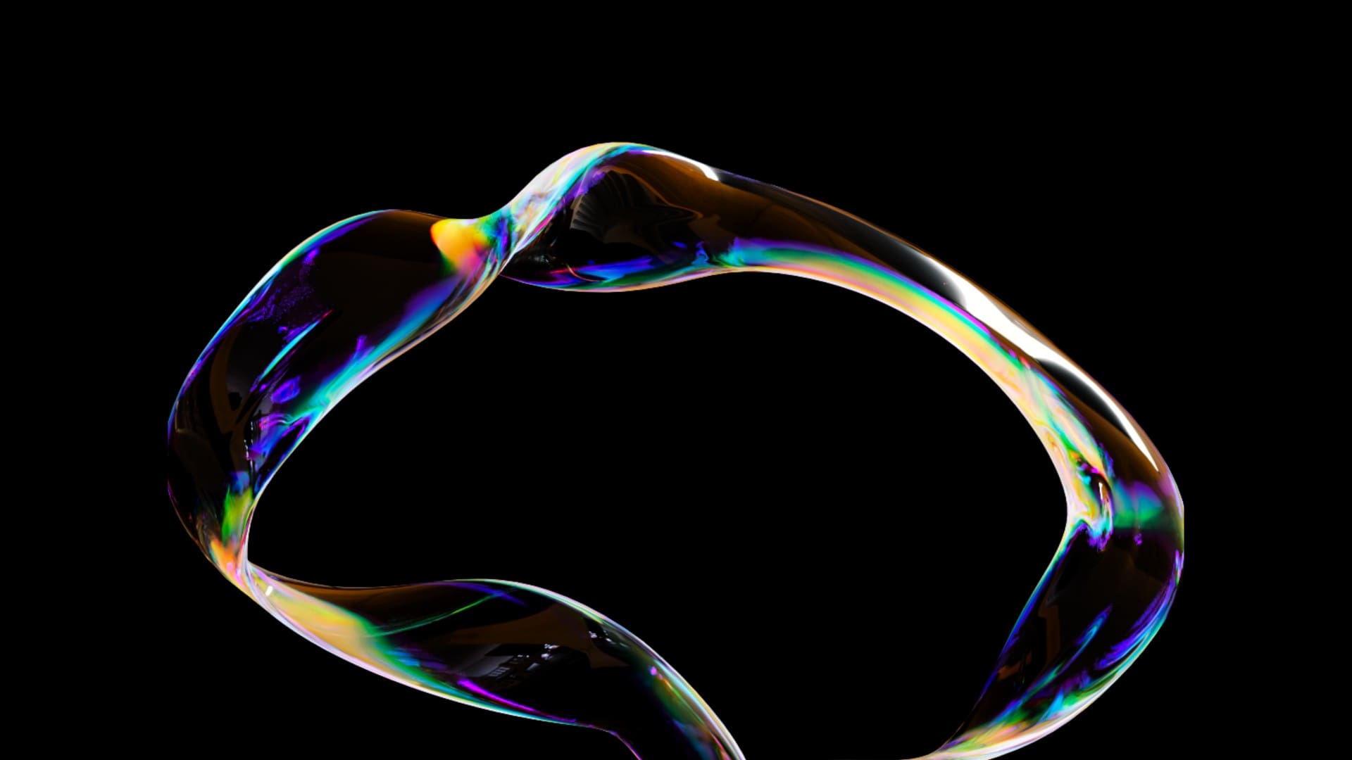 LUMITURE | An iridescent, distorted soap bubble floats against a solid black background, its shimmering surface hinting at the luminescent artistry of Lumiture and the mysteries of the future.